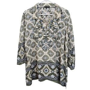 John Mark Embroidered Flowy Tunic Blouse Bohemian Printed Top